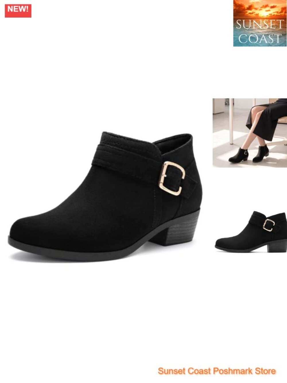 Women's Chunky Low Heel Ankle Boots Pointed Toe Zipper Block Heel